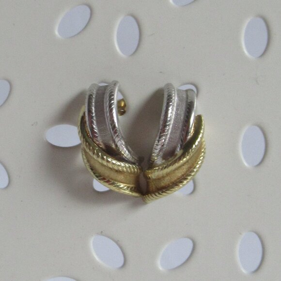 2 Tone, 585/14k, Yellow & White Gold Stud Earrings, Rope & Ribbon design - Picture 7 of 8